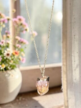 CITRINE natural raw cute gold topped stone pendant necklace with gold chain NEW